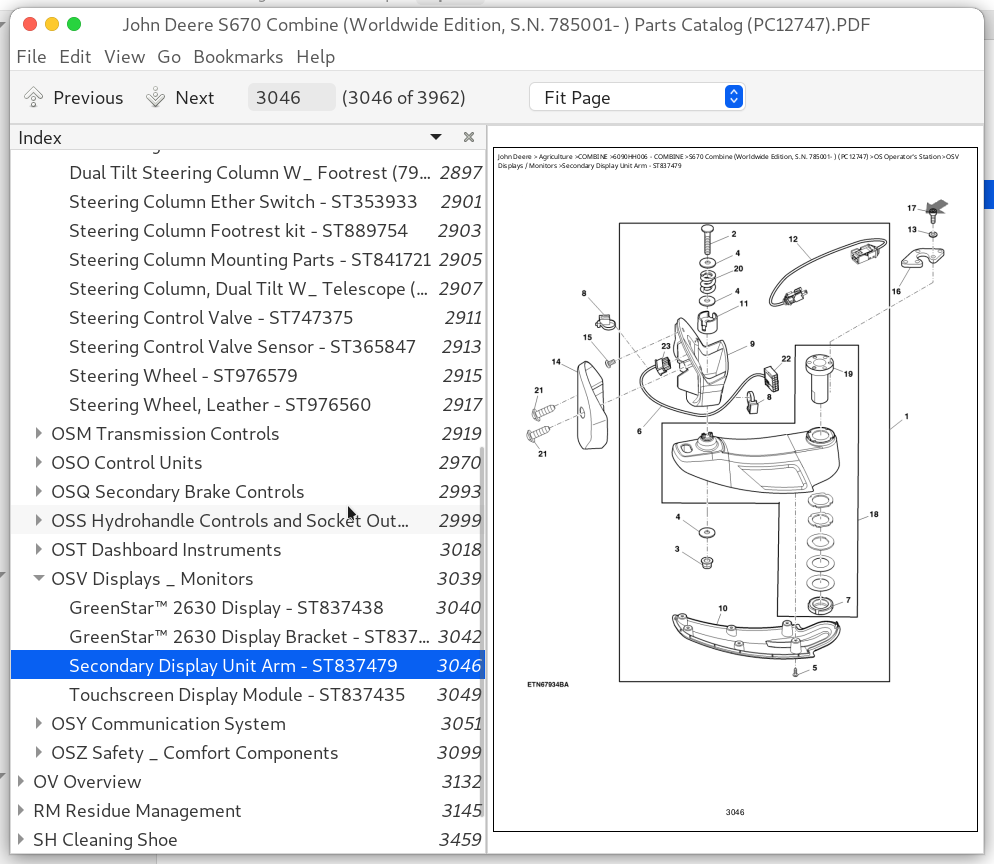 John Deere S670 Combine (Worldwide Edition, S.N. 785001 ) Parts